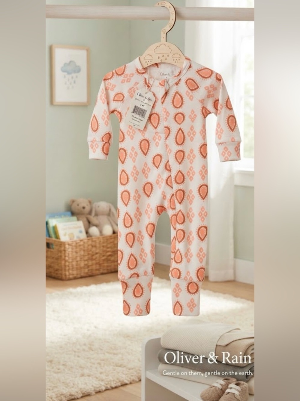 NWT ~ Oliver & Rain Orange Paisley Print Onesie ~ 3-6 mos
